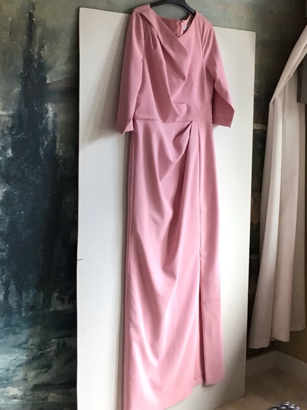 Kay Unger Pink Long Sleeves Margerite Pleated Column Gown Size 12